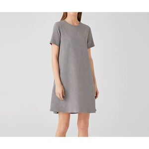 Eileen Fisher M Organic Crew Neck Cotton Jersey T-Shirt Dress Above Knee Gray